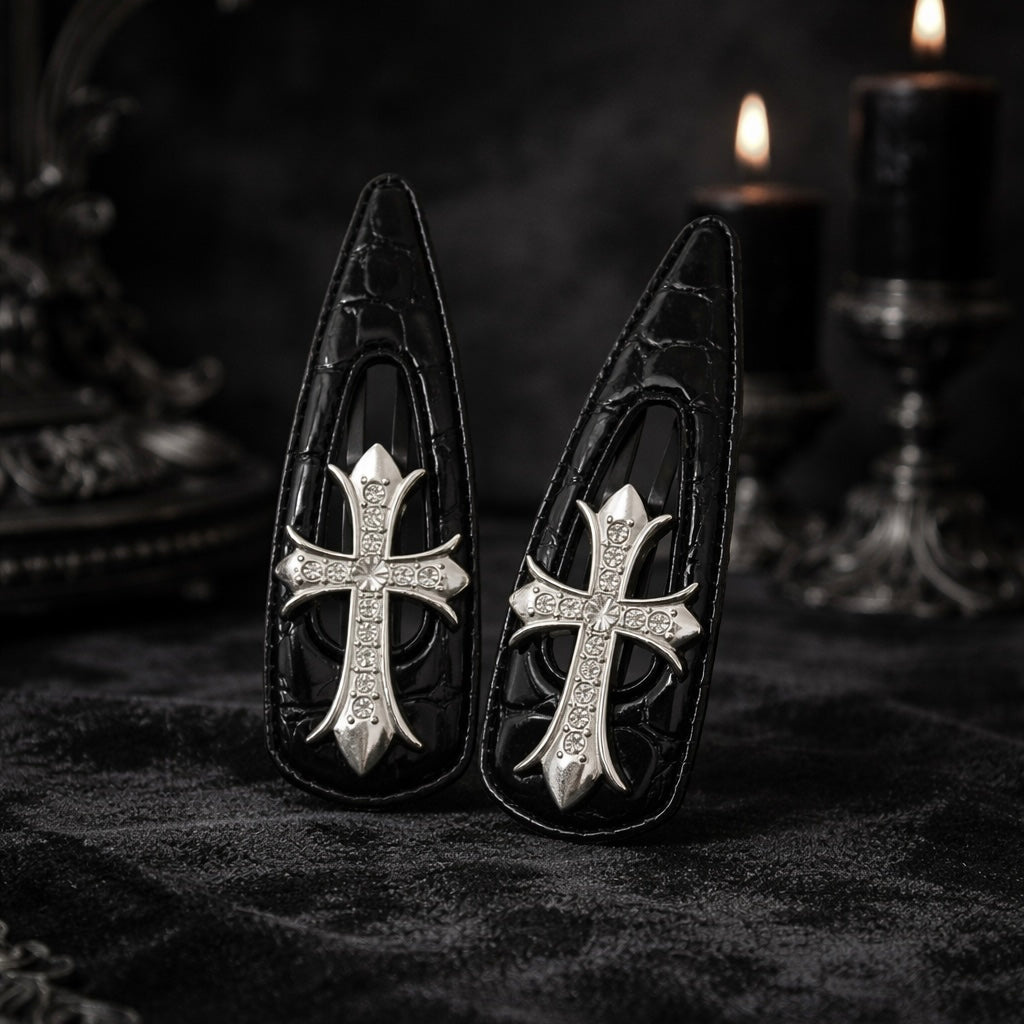 Croc Texture Dark Luxe Barrette Pair