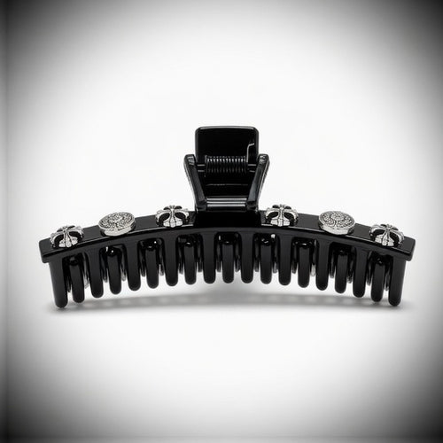 Black Baroque Silver Claw Clip