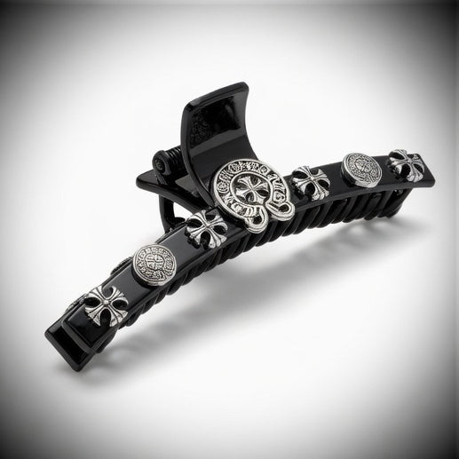 Black Baroque Silver Claw Clip