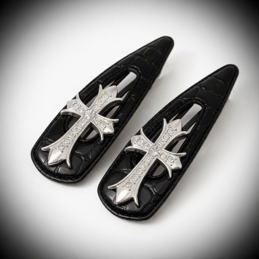 Croc Texture Dark Luxe Barrette Pair
