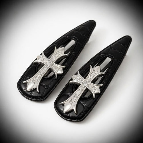 Croc Texture Dark Luxe Barrette Pair