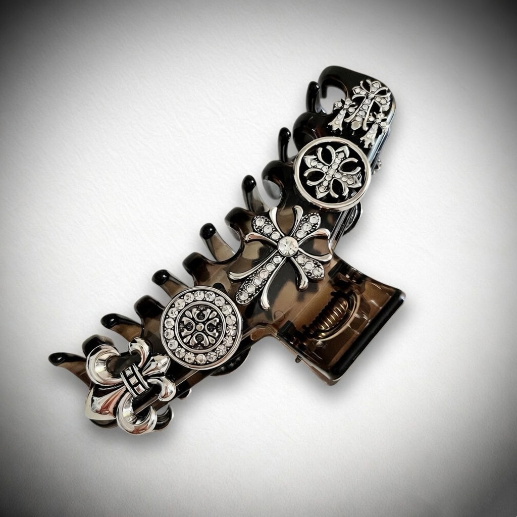 Luxury baroque Claw Clip - Black & Smoke Brown