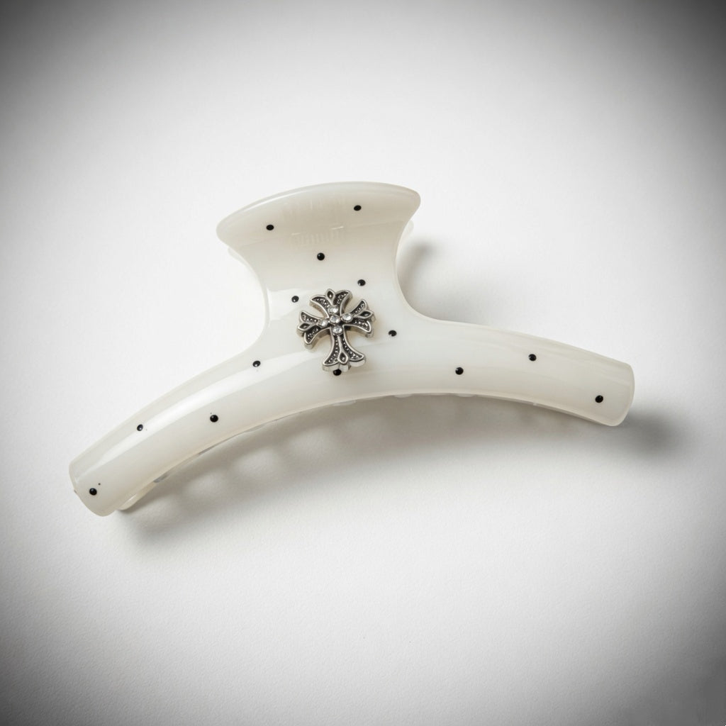 Soft Polka dot Claw Clip – Black & Ivory