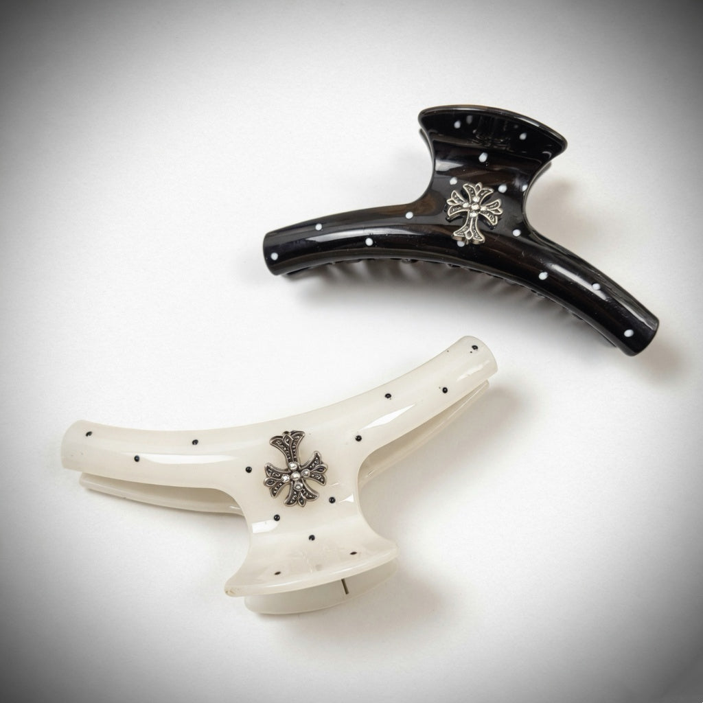 Soft Polka dot Claw Clip – Black & Ivory
