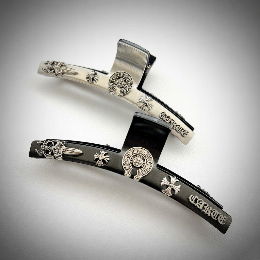 Luxe Brushed Metal Goth Claw Clip - Black & Silver