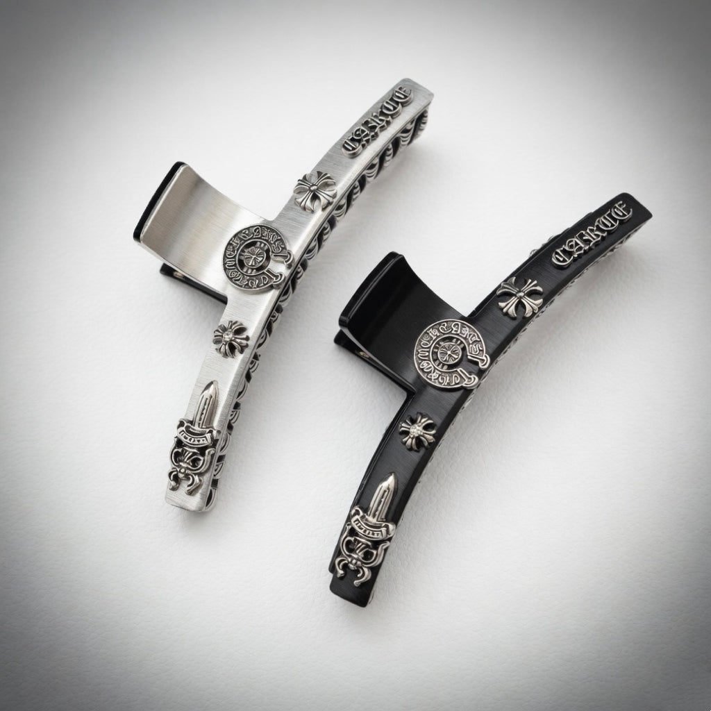 Luxe Brushed Metal Goth Claw Clip - Black & Silver