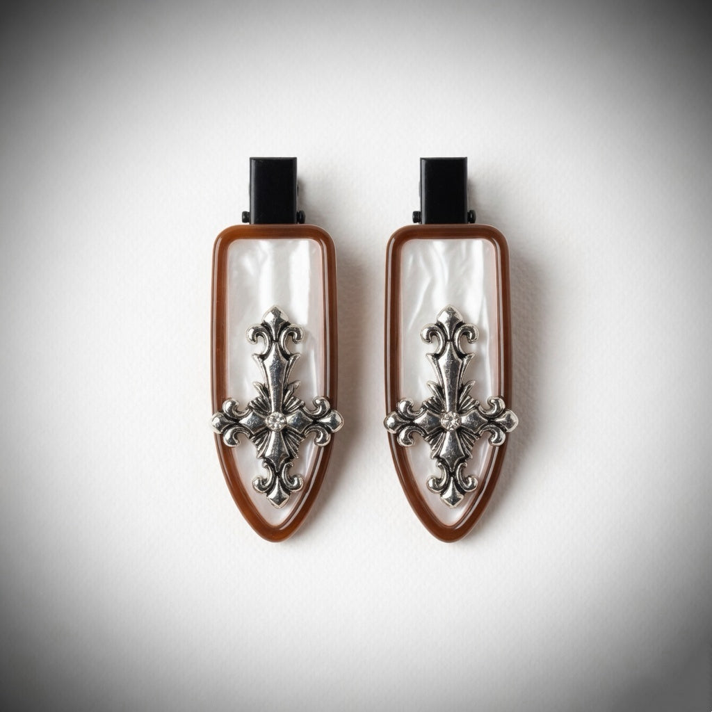 Goth Shell Inlay Clip Pair – Pearl & Smoke