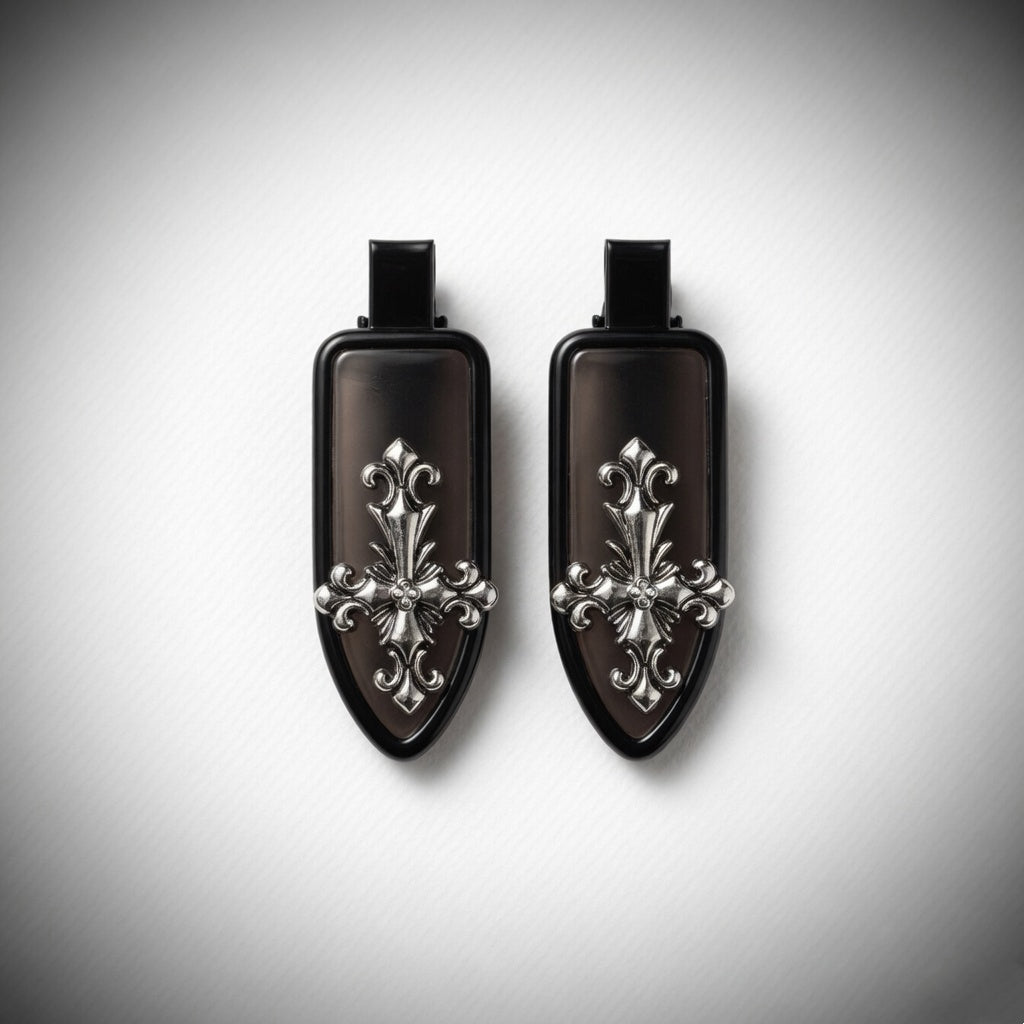 Goth Shell Inlay Clip Pair – Pearl & Smoke