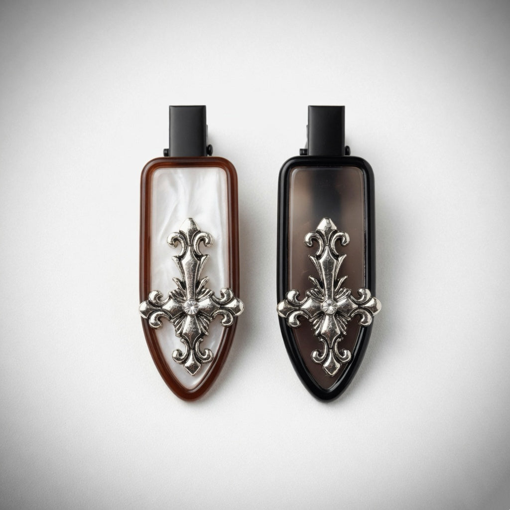 Goth Shell Inlay Clip Pair – Pearl & Smoke