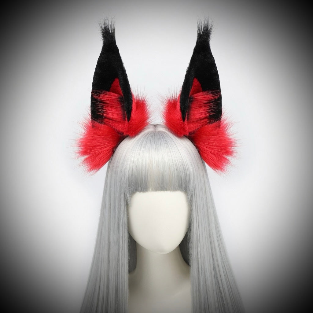 Red & Black Fluffy Nocturne Cosplay Ears