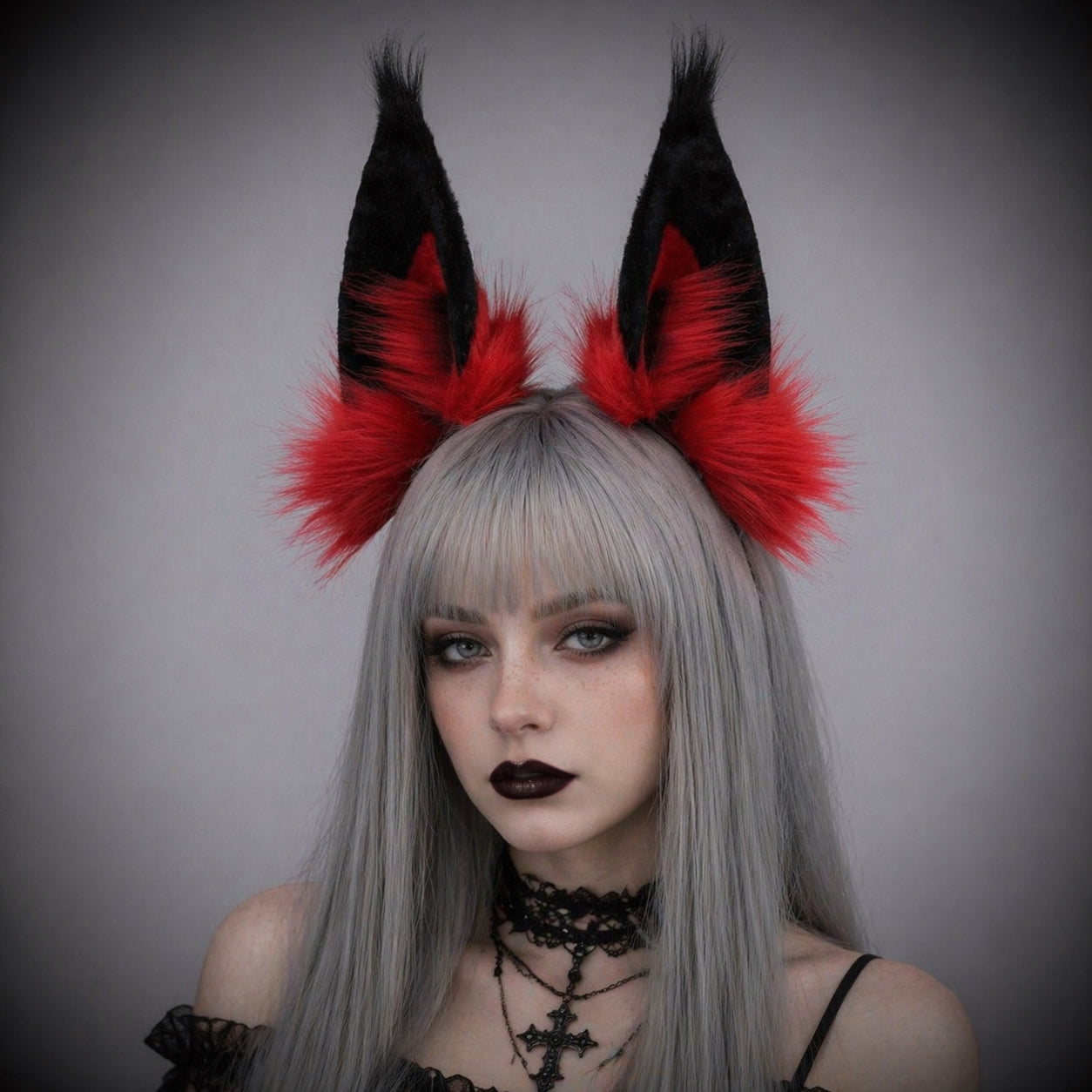 Red & Black Fluffy Nocturne Cosplay Ears