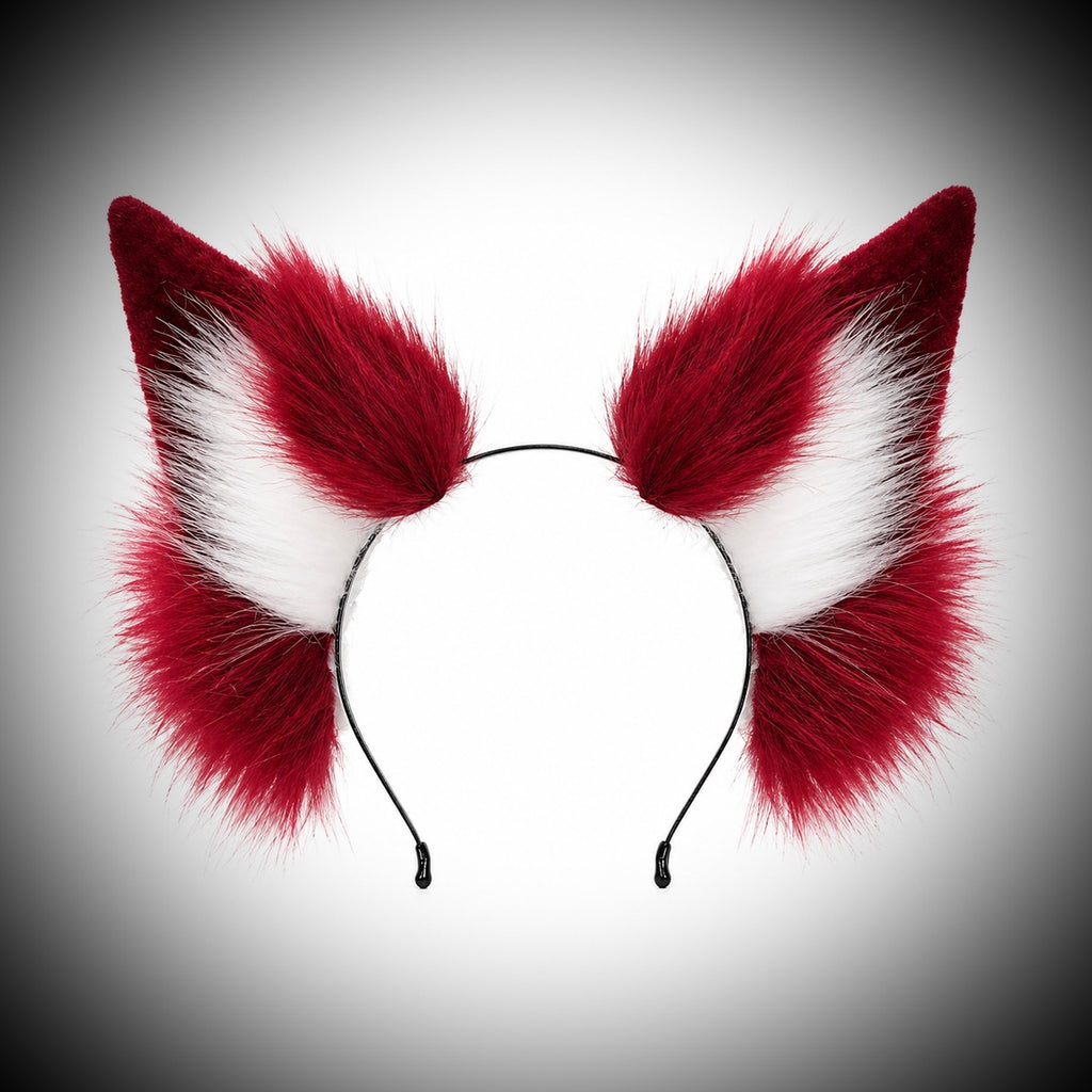 Dark Crimson Gothic Fox Ear & Tail Set