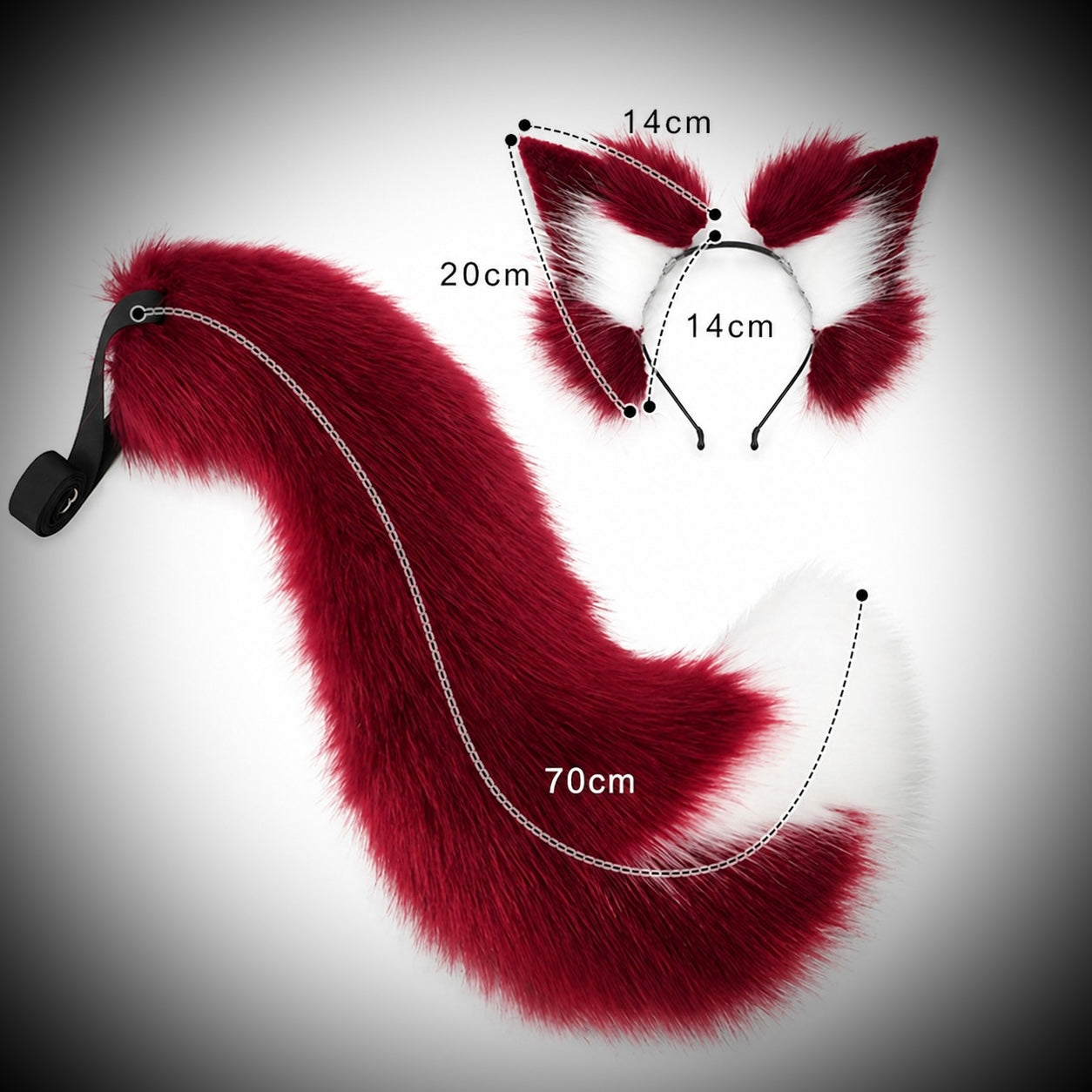 Dark Crimson Gothic Fox Ear & Tail Set