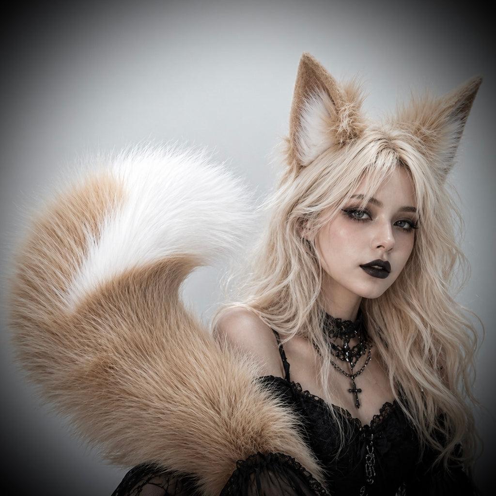 Beige Blonde Mysterious Fox Ear & Tail Set