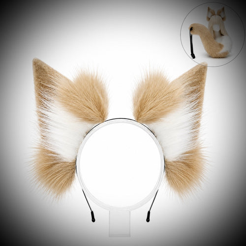 Beige Blonde Mysterious Fox Ear & Tail Set