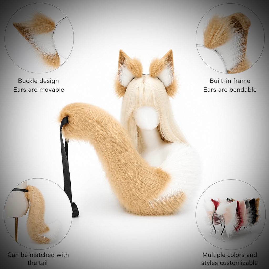 Beige Blonde Mysterious Fox Ear & Tail Set