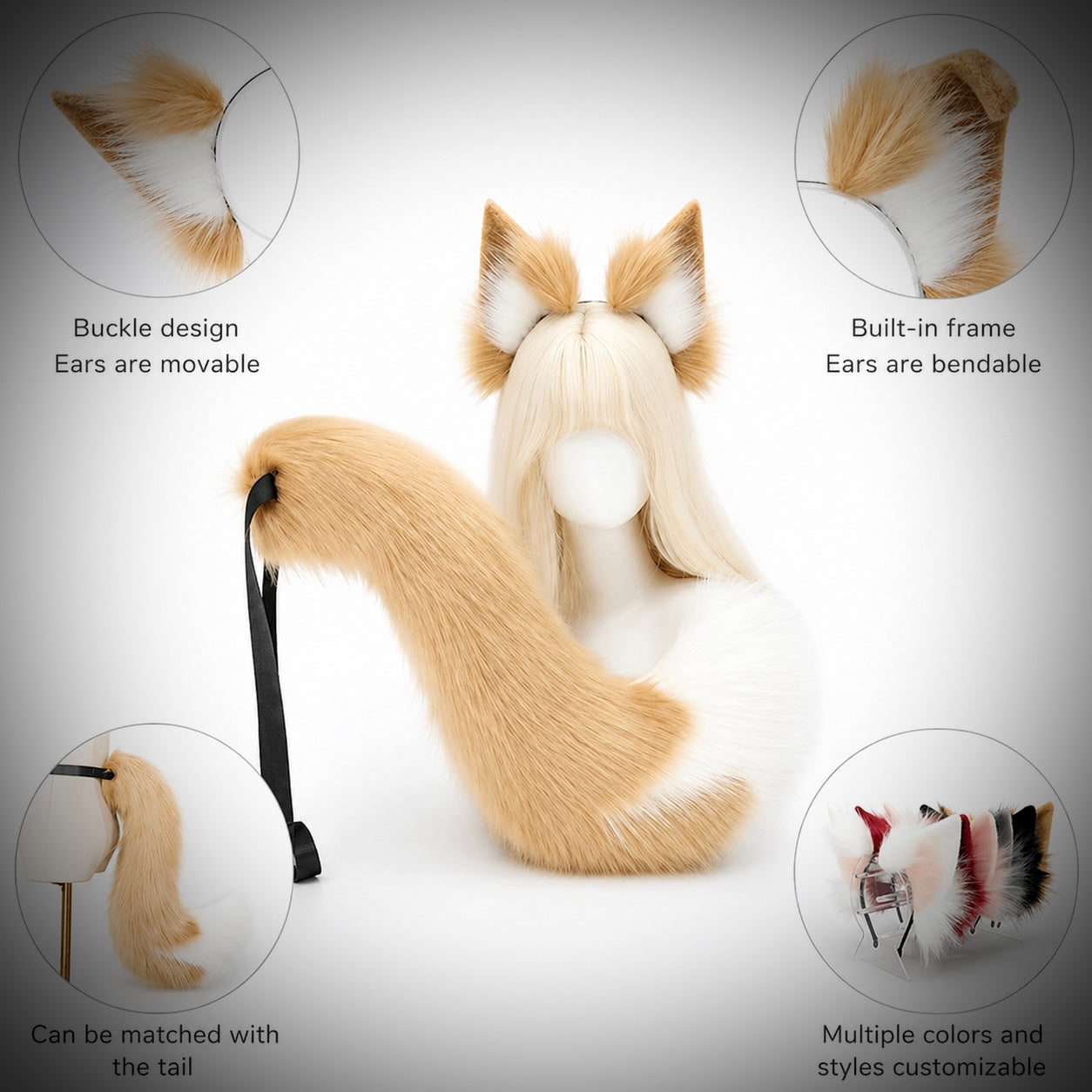 Beige Blonde Mysterious Fox Ear & Tail Set